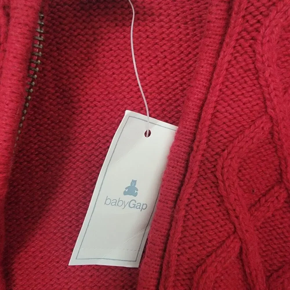 Baby Gap Full Zip Cable Knit Hoodie Sz 2T Red Blue‎ Gray Wool Blend Sweater New
